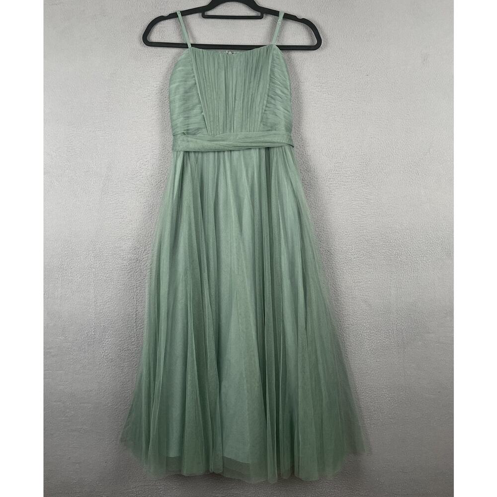 Revelry Dress Womens Junior 14 Green Tulle Formal Gown Spaghetti Strap 3277-R